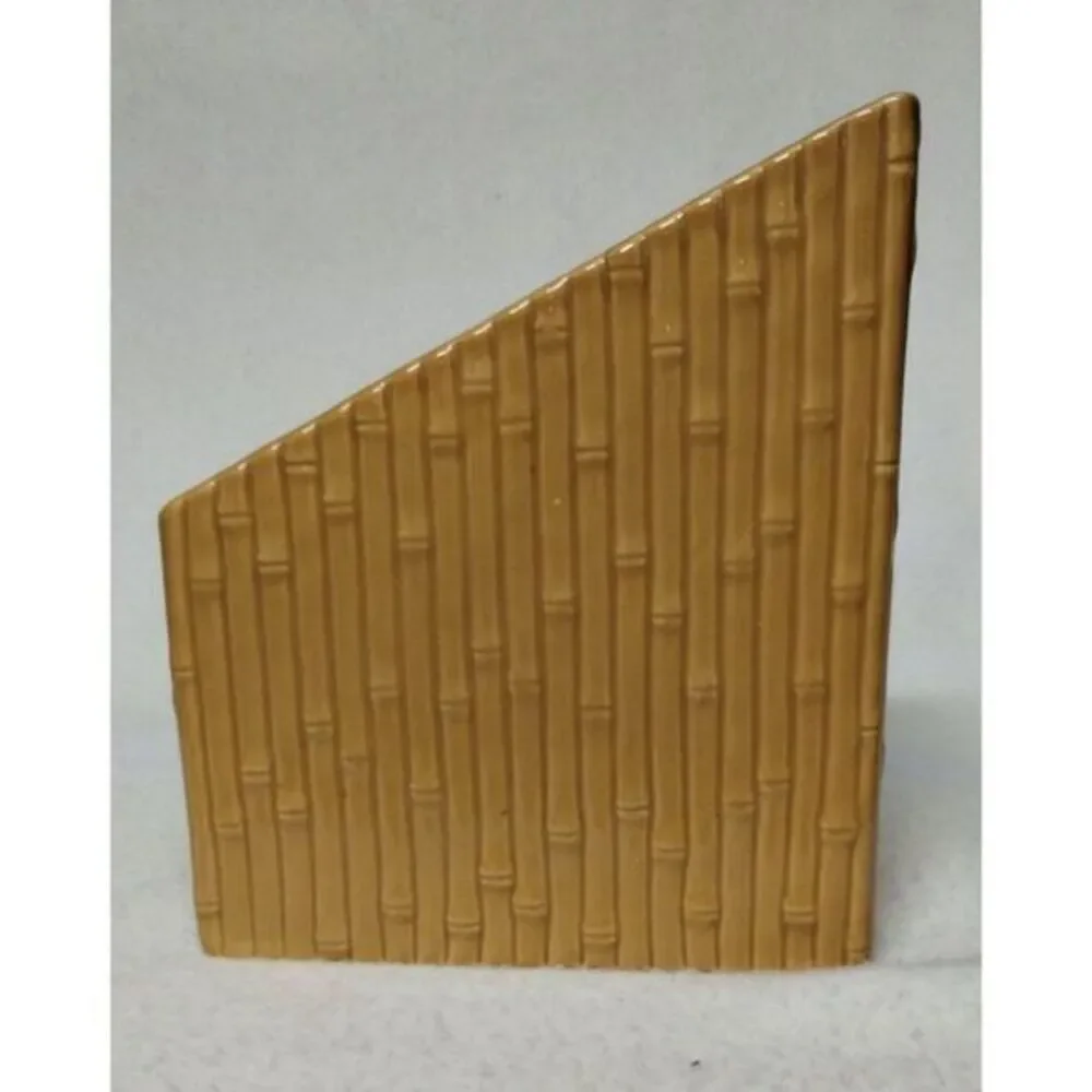 Oneida Ceramic‎ Utensil Holder Bamboo Design Kitchen Organizer Tan Brown